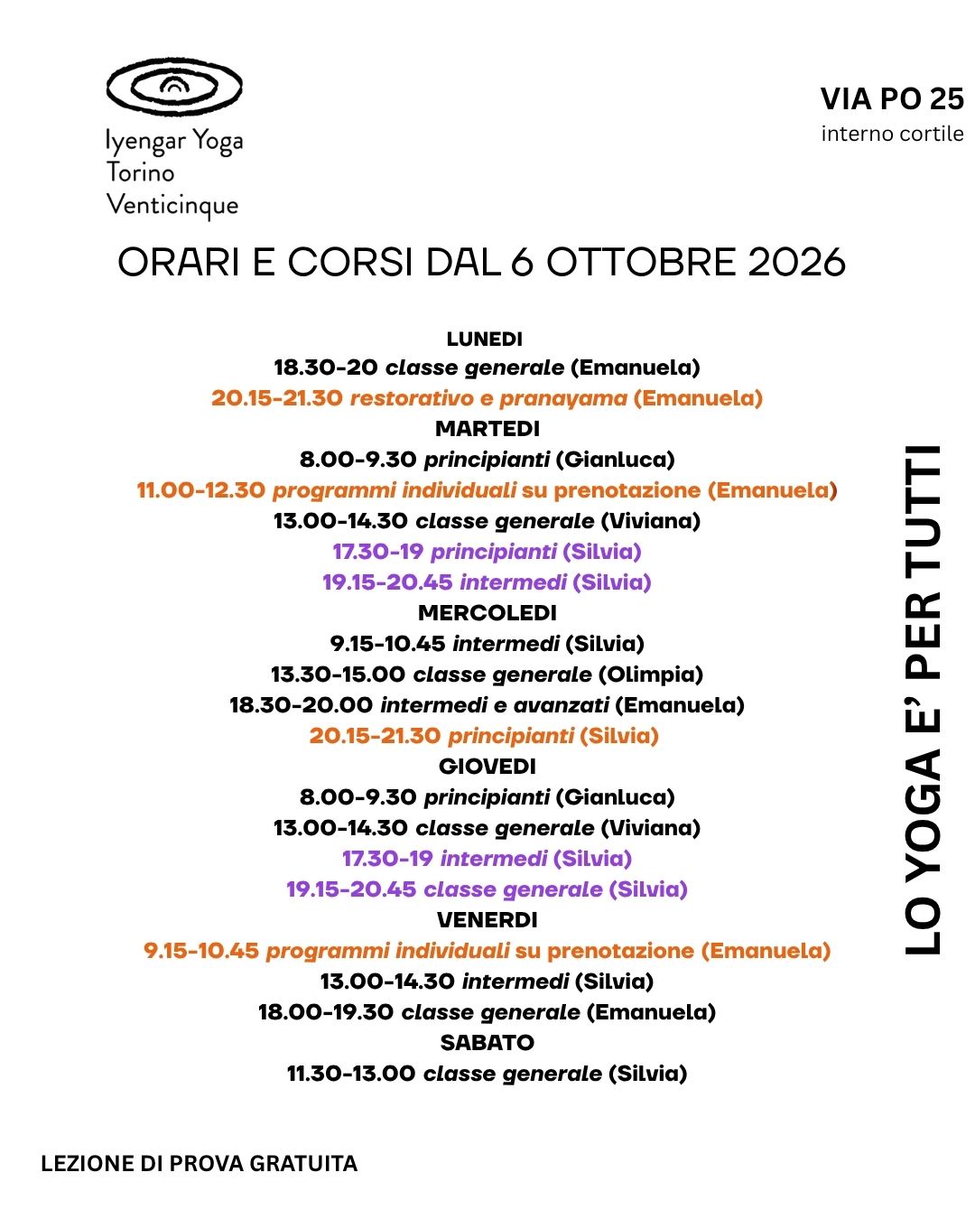 Nuove lezioni di yoga dal 6 ottobre: orari, costi e sconti speciali